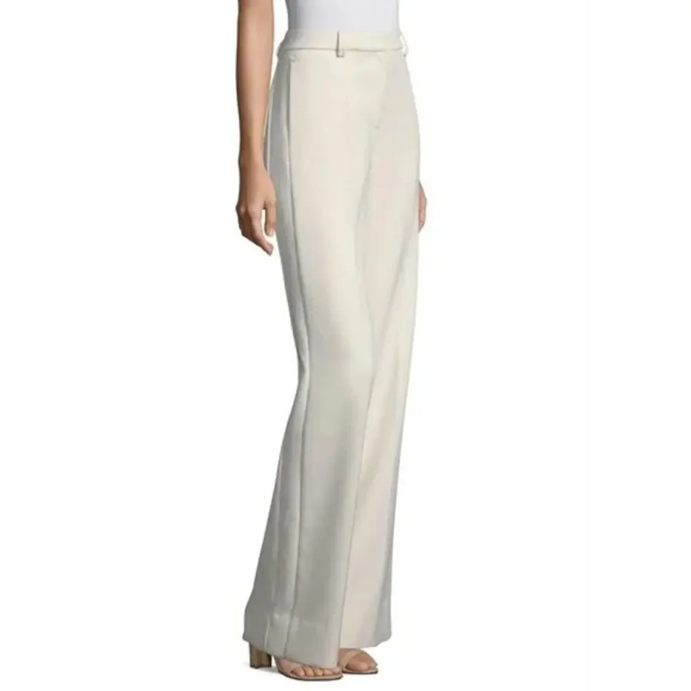Tory Burch Thomas Trouser High Rise Wide Leg Textured Double Weave Ivory Twill